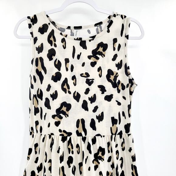 Tickled Teal Off White Cheetah Print Sleeveless Tank Maxi Dress Women's Size M - Picture 3 of 9
